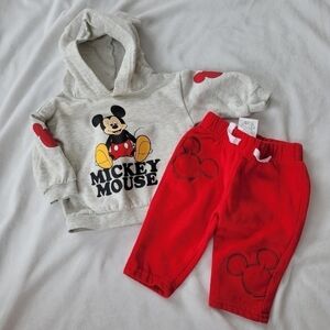 Disney baby Mickey Mouse hooded grey and red sweat suit 3-6m